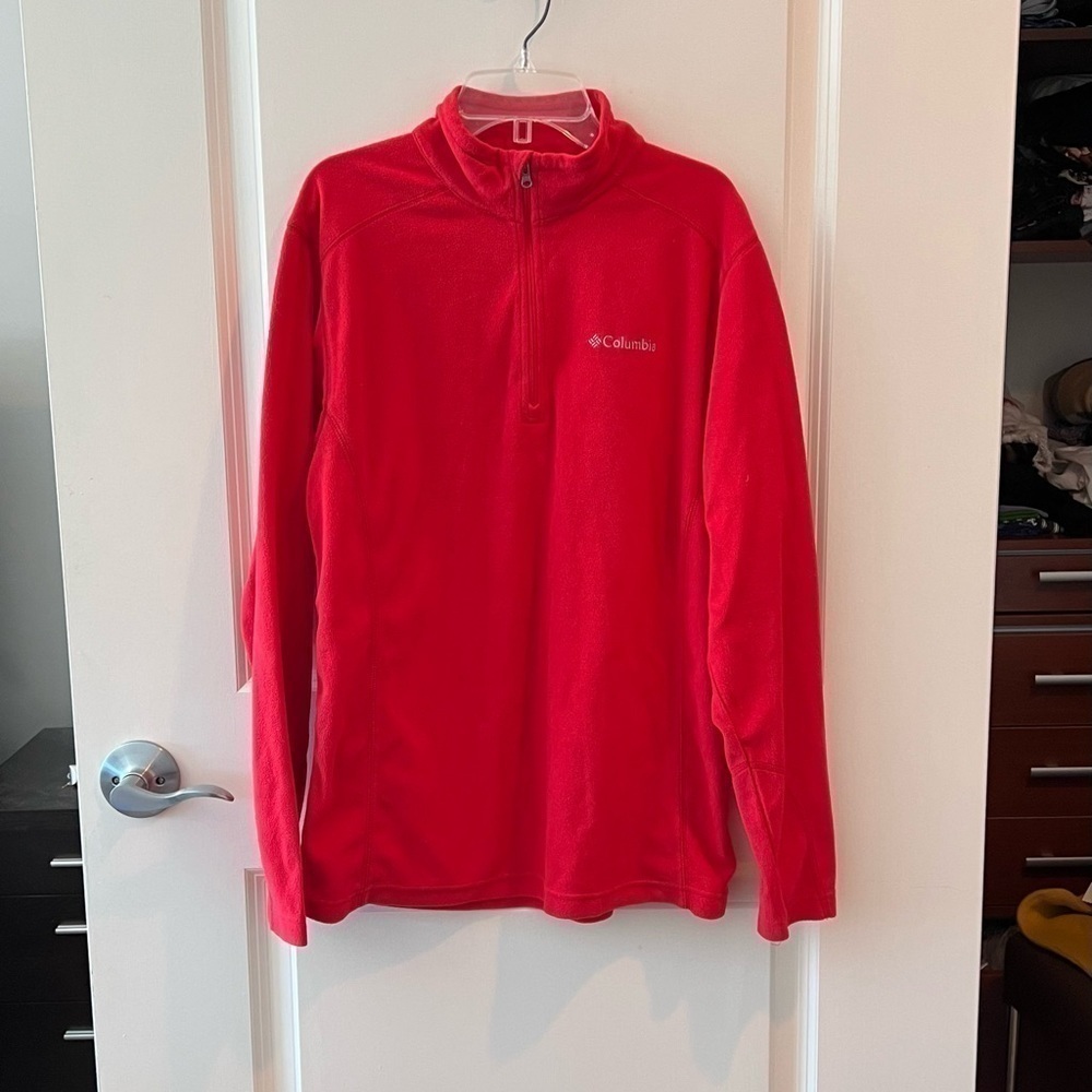 Columbia 1/4 Zip Sweater Jacket Mens Red Fleece